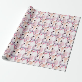 Papel De Presente Chuva de bebê em aquarela rosa Bunny Fofa