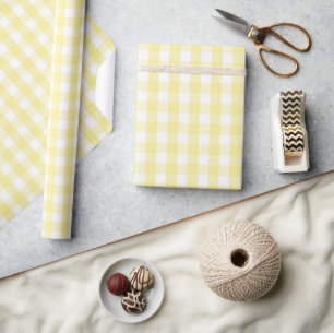 Papel De Presente Chuva de Bebê Ensolarada Xadrez Amarelo Pastel