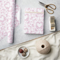 Chuva de Bebê Fitas Corações Toile Vintage Rosa