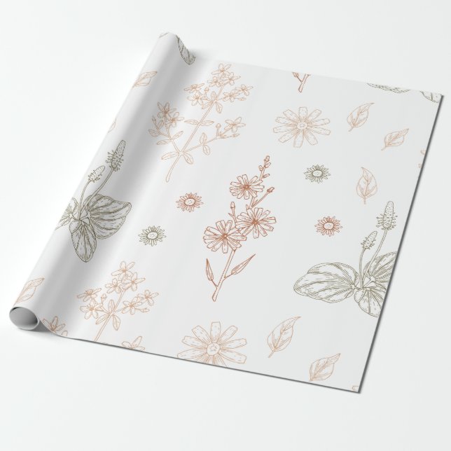 Papel De Presente Chuva de Bebê Flores Selvagens Elegantes (Desenrolado)