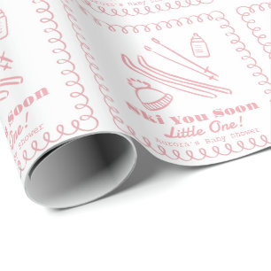 Papel De Presente Chuva de Bebê Menina Ski You Soon Desenhado à Mão