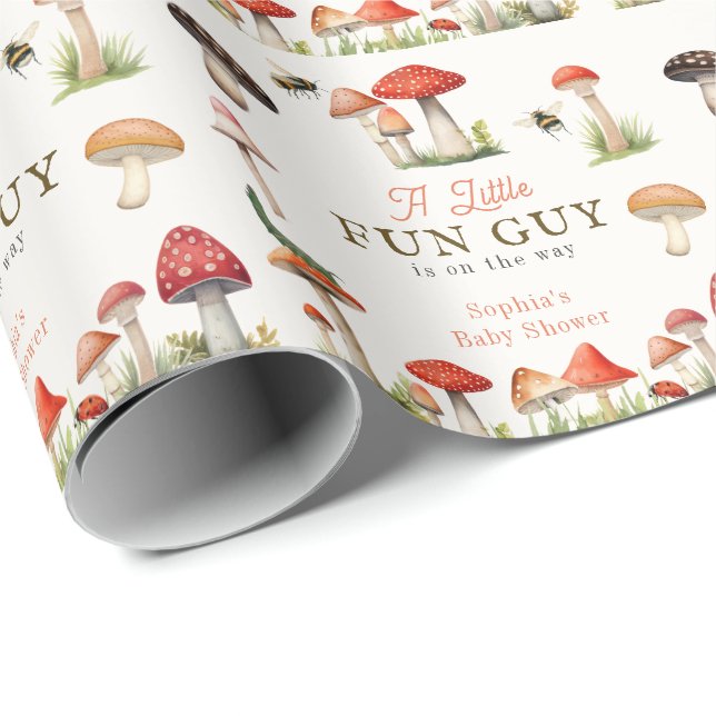 Papel De Presente Chuva de Bebê Menino Cogumelo Divertido (Ponta do rolo)