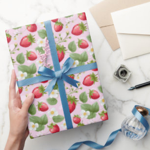 Papel De Presente Chuva de Bebê Nascimento Rosa Vermelho Morango