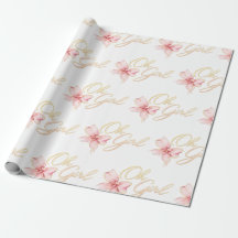 Chuva de Bebê “Oh Girl” Rosa e Dourado Tipografia