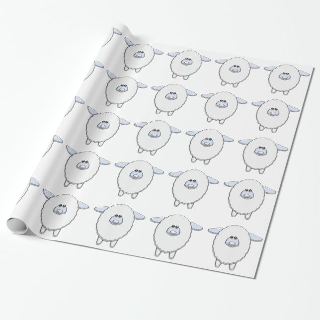Papel De Presente Chuva de Bebê Ovelha Azul Doce (Desenrolado)