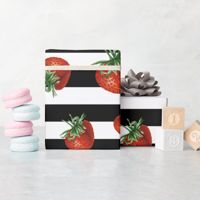 Papel De Presente Chuva de Bebê Padrão de Morango  (Chá de bebê)