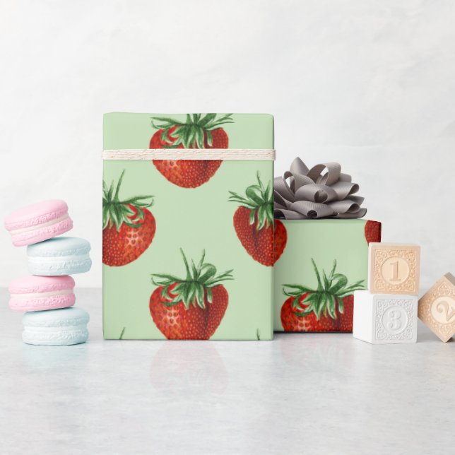 Papel De Presente Chuva de Bebê Padrão de Morango (Chá de bebê)