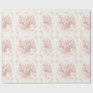 Papel De Presente Chuva de Bebê Rosas Rosa Fita de Seda Mamadeira