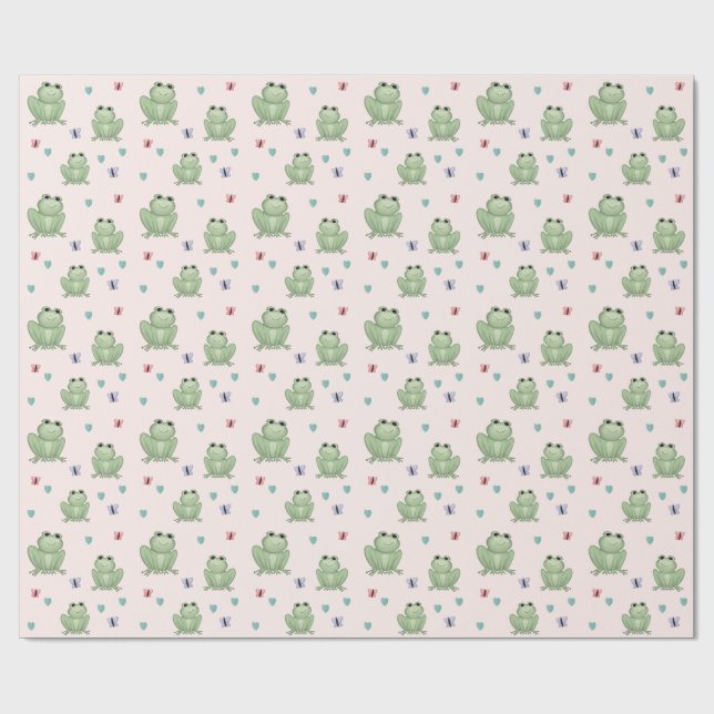 Papel De Presente Chuva de Bebê Sapo Whimsical Blush Aquarela (Aberto)
