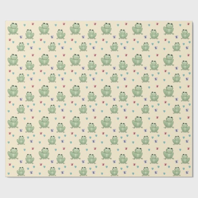 Papel De Presente Chuva de Bebê Sapo Whimsical Creme Aquarela (Aberto)