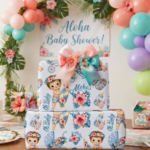 Papel De Presente Chuva de Bebê Tropical Azul Aloha Recém-Nascido