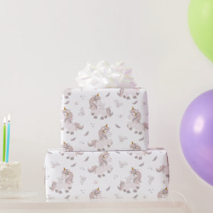 Papel De Presente Chuva de Bebê Unicórnio Boho Rosa Cinza