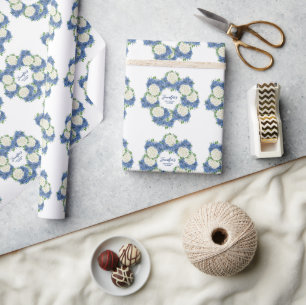 Papel De Presente Chuva de Bebê Verão Primavera Hortênsia Azul Elega