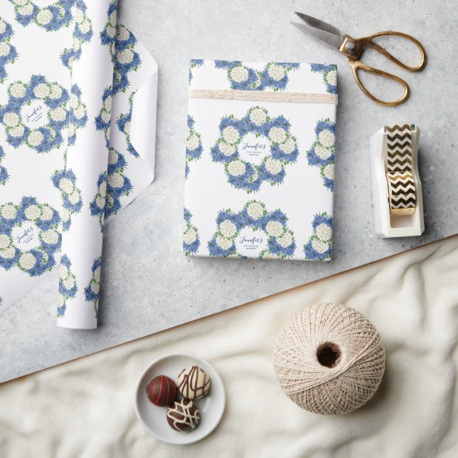 Papel De Presente Chuva de Bebê Verão Primavera Hortênsia Azul Elega (Artesanato)