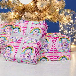 Papel De Presente Chuva de Cores e Unicórnio Aniversário de 2 Anos