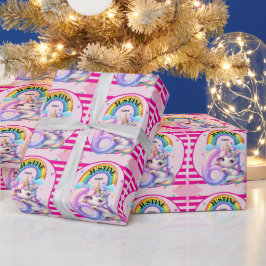 Papel De Presente Chuva de Cores e Unicórnio Aniversário de 6 anos