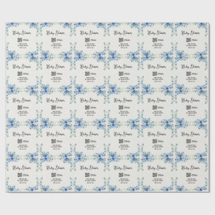Papel De Presente chuva de flores em aquarela azul bebê scan QR RSVP