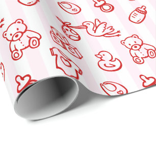 Papel De Presente Chuva de Ideias Cor-de-Rosa e Vermelho Desenhado à