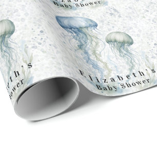 Papel De Presente Chuva de Ideias para Bebê Menino com Água-Viva Azu
