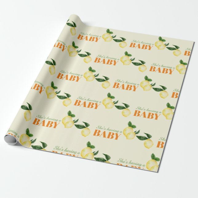 Papel De Presente Chuva de Limões em Aquarela - Baby Shower Amarelo (Desenrolado)