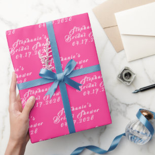 Papel De Presente Chuva de Noiva com Estampa Moderna Rosa Quente