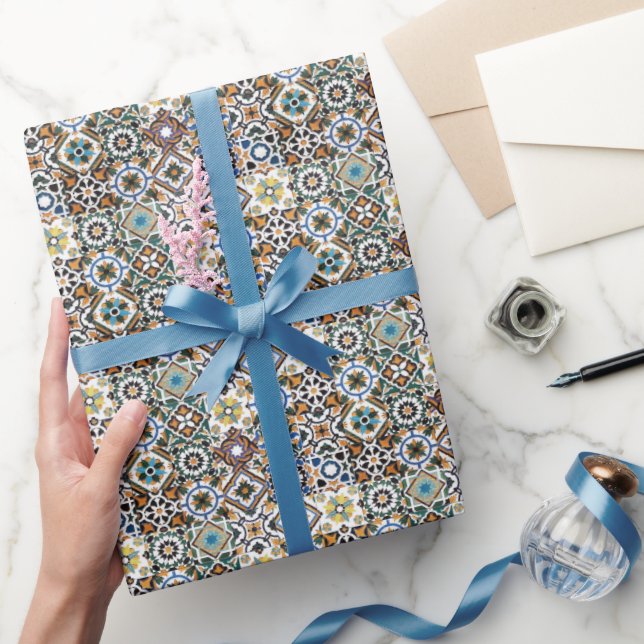 Papel De Presente Chuva de Noiva de Azulejos Azuis Mediterrâneo Itál (Presentear)