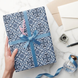 Papel De Presente Chuva de Noiva de Telhas Azuis da Itália Mediterrâ