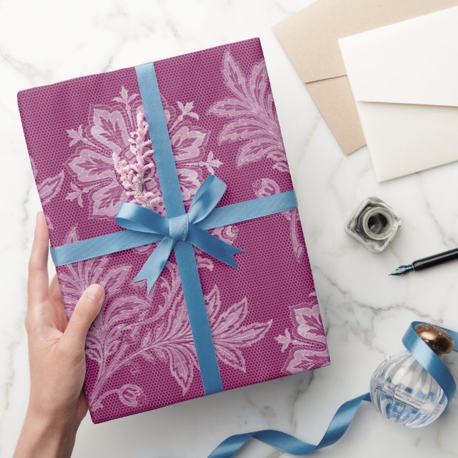 Papel De Presente Chuva de Noiva em Renda Floral Borgonha (Presentear)