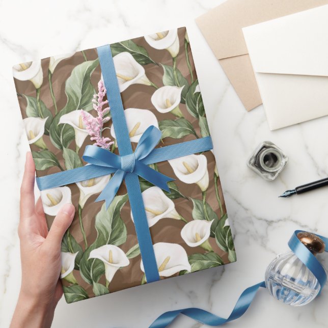 Papel De Presente Chuva de Noiva Floral de Lírio Callas Branco Marro (Presentear)