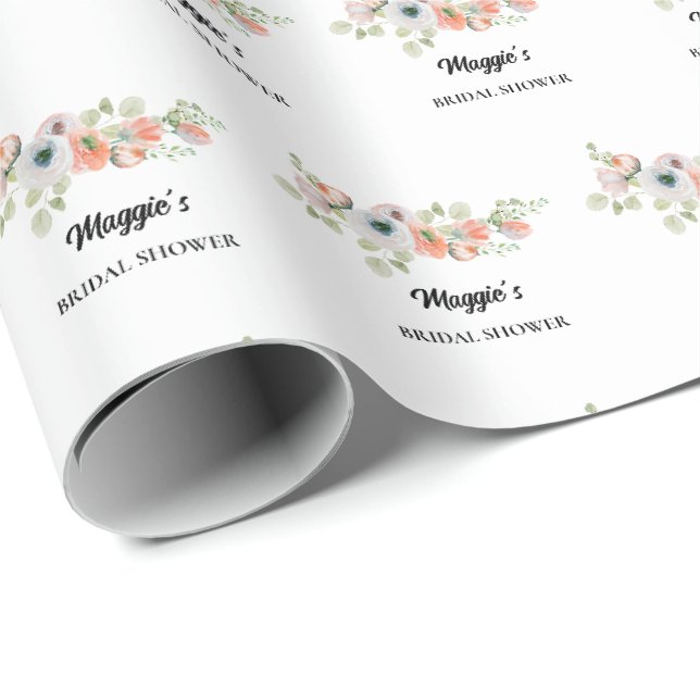 Papel De Presente Chuva de Noiva Floral Pêssego (Ponta do rolo)