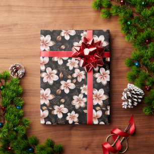 Papel De Presente Chuva de Noiva Floral Rosa Dourado Bege Preto