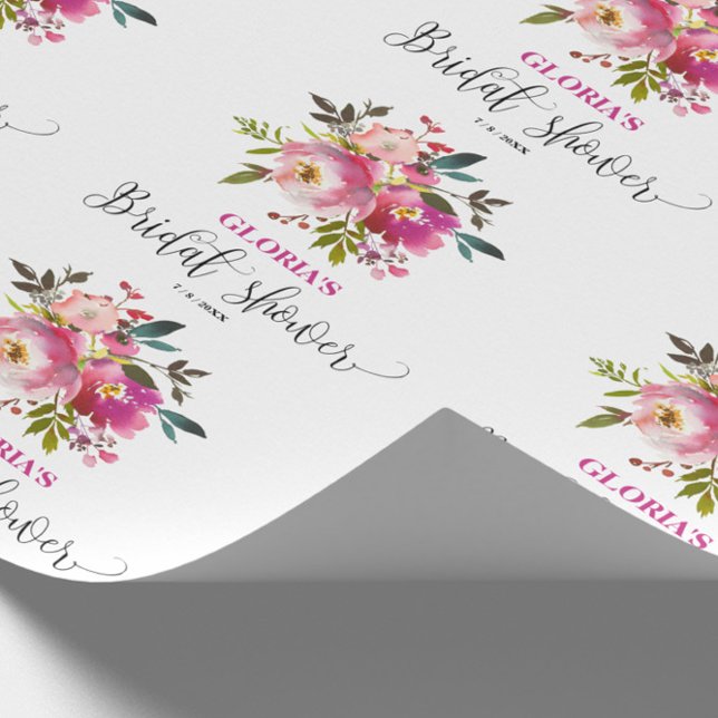 Papel De Presente Chuva de Noiva Floral Rosa Fúcsia (Criador carregado)