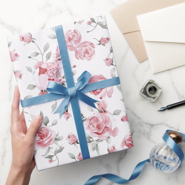 Papel De Presente Chuva de Noiva Floral Rosas Cor-de-Rosa (Presentear)