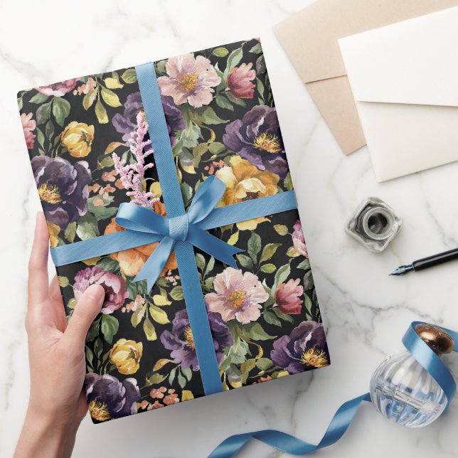 Papel De Presente Chuva de Noiva Flores Amarelas Rosadas Roxas (Presentear)