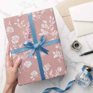 Papel De Presente Chuva de Noiva Flores Rosa Branco