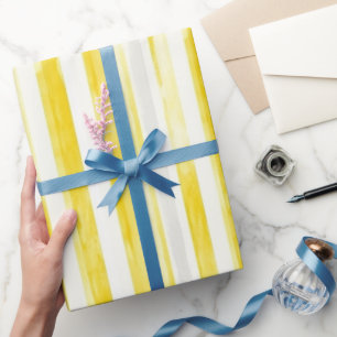 Papel De Presente Chuva de Noiva Listras Amarelo Limão 