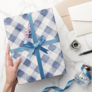 Papel De Presente Chuva de Noiva Listras Xadrez Branco Azul