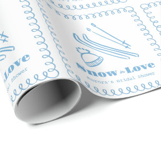 Papel De Presente Chuva de Noiva Mão Desenhada Azul Snow in Love