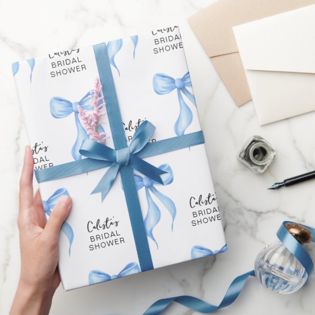 Papel De Presente Chuva de Noiva Personalizada com Laço Azul (Presentear)