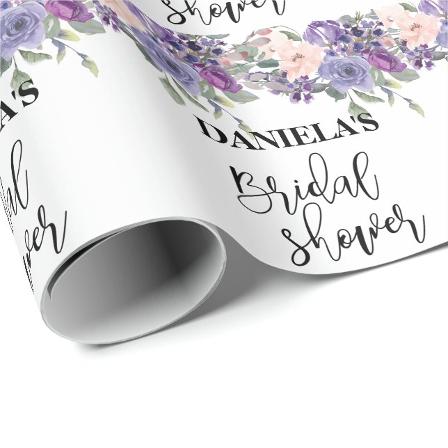 Papel De Presente Chuva de noiva personalizada Violeta Floral  (Ponta do rolo)