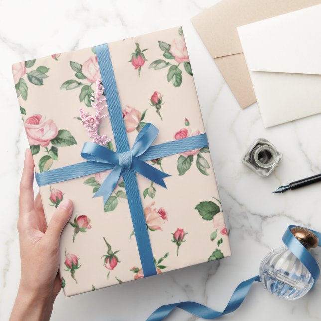 Papel De Presente Chuva de Noiva Rosas Lindas Florais Rosa Pêssego C (Presentear)