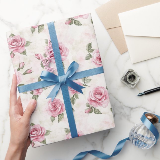 Papel De Presente Chuva de Rosas Rosa Bridal Shower (Presentear)