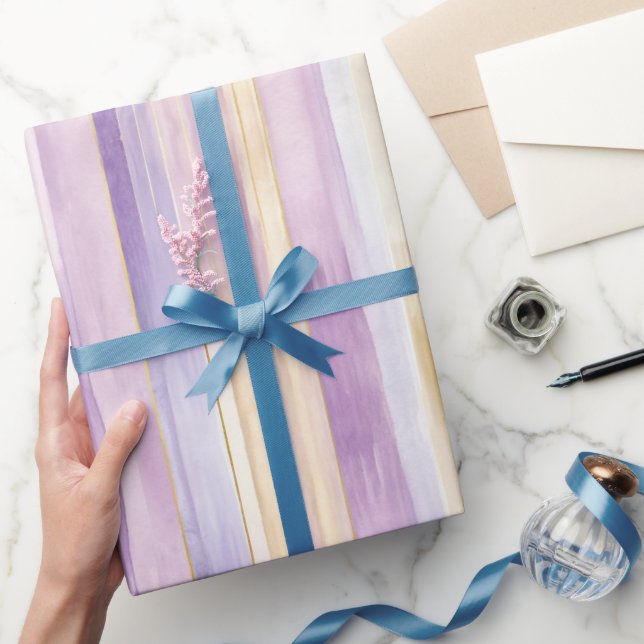 Papel De Presente Chuva Romântica de Noiva com Listras de Íris Roxo  (Presentear)