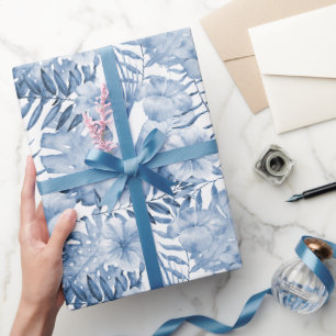 Papel De Presente Chuva Tropical de Flores Roxas e Azuis para Noiva