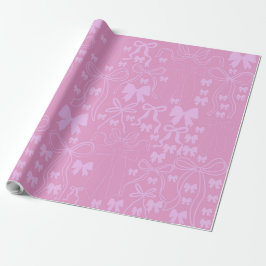 Papel De Presente Chuveiro Cor-de-Rosa Feminino Coquete Laço Rosa pa