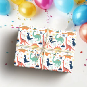 Papel De Presente Chuveiro de Bebê Dinossauro Colorido Fofo sem Gêne