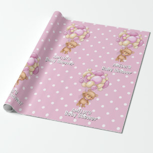 Papel De Presente  Chuveiro de Bebê Urso Teddy Rosa Adorável 