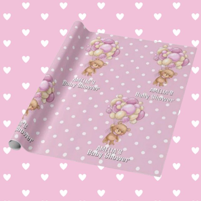 Papel De Presente  Chuveiro de Bebê Urso Teddy Rosa Adorável  (our Adorable Teddy Bear Pink Baby Shower Wrapping Paper is the sweetest thing you’ll see all day.)
