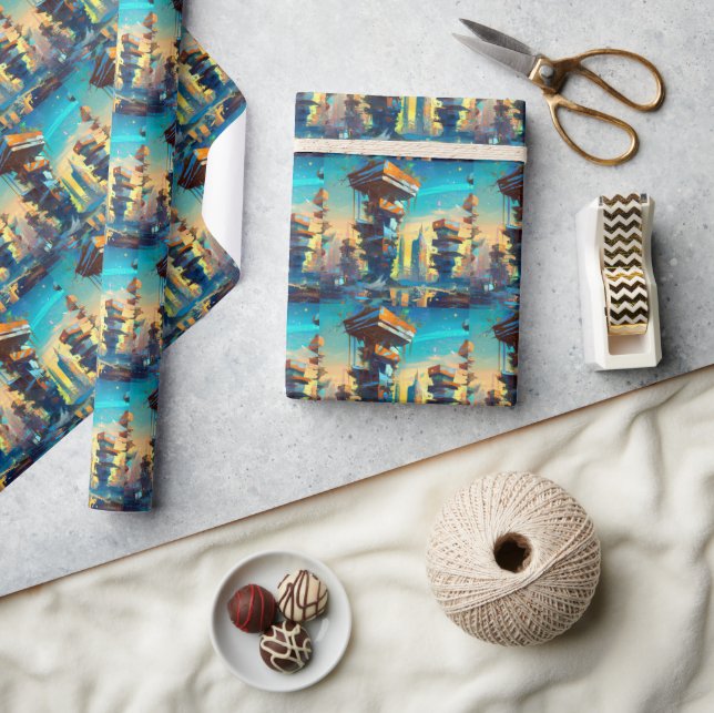 Papel De Presente Cidade distópica futurística, pintura gerada por A (Artesanato)