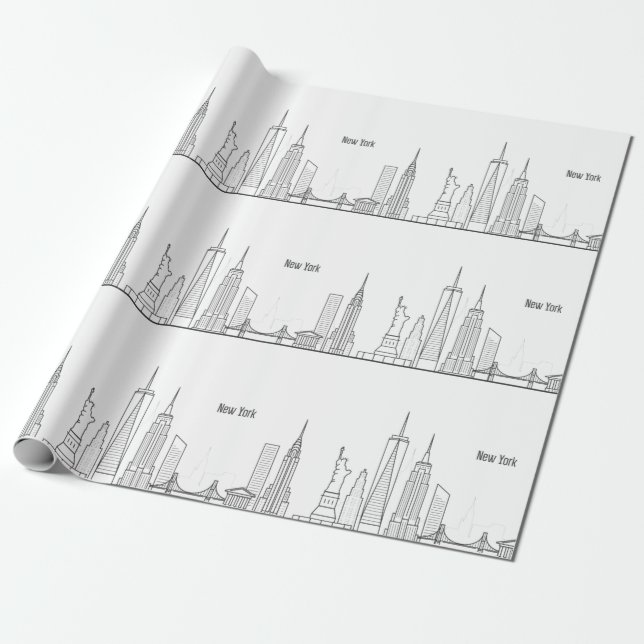 Papel De Presente Cidade Moderna de Nova Iorque Skyline Black Big Ap (Desenrolado)